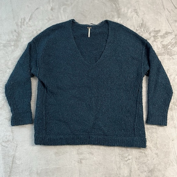 Free People Sweaters - Free People Alpaca Blend Boucle Sweater Womens Small Blue Oversized Cozy Boho